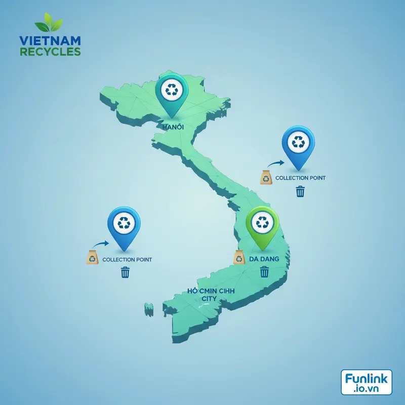 Bản đồ các điểm thu gom rác thải điện tử của Việt Nam Tái Chế tại các thành phố lớn.