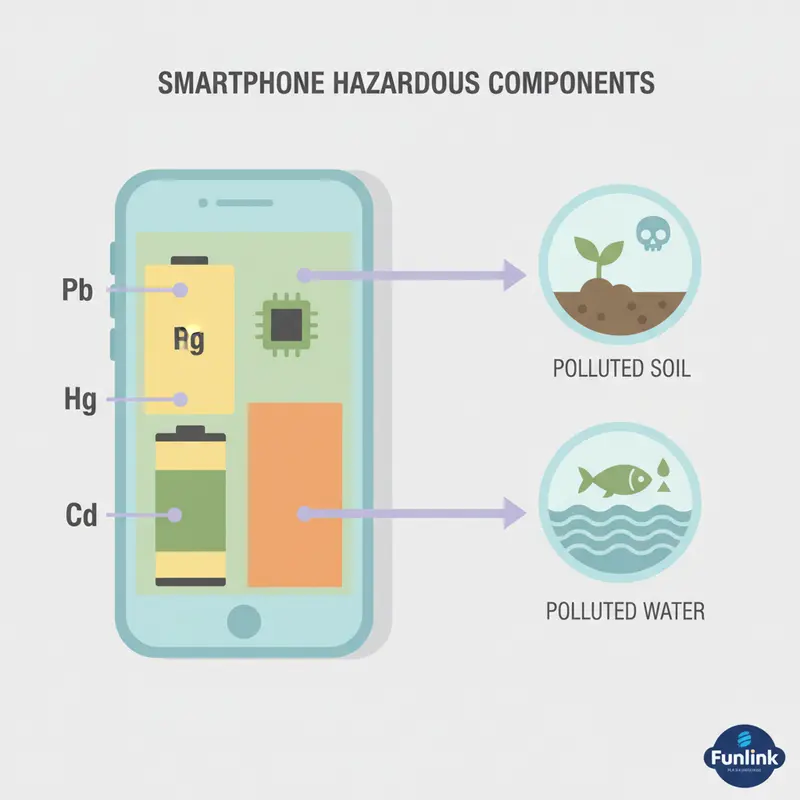Infographic các chất độc hại trong rác thải điện tử như chì, thủy ngân và tác động tới môi trường.