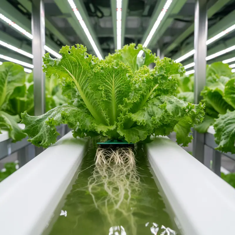 Cận cảnh rau diếp tươi ngon đang phát triển trong hệ thống thủy canh
