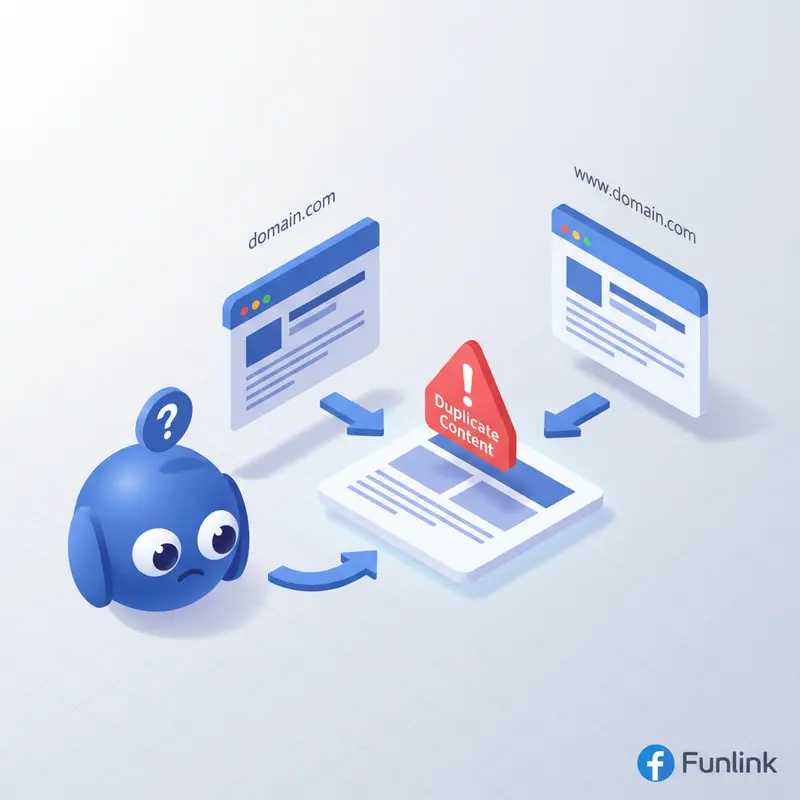 Sơ đồ minh họa vấn đề duplicate content khi redirect từ non-www sang www không được cấu hình