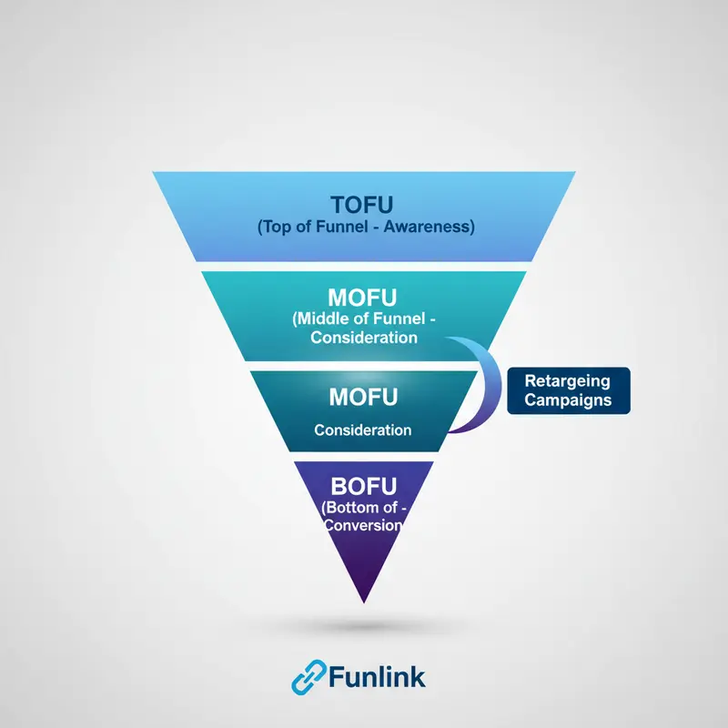 Vị trí của Retargeting là gì trong phễu marketing ở giai đoạn MOFU và BOFU.