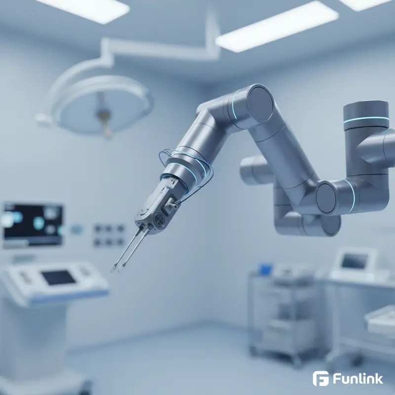 Chi tiết cánh tay robot phẫu thuật y tế Da Vinci, công nghệ y học tiên tiến.