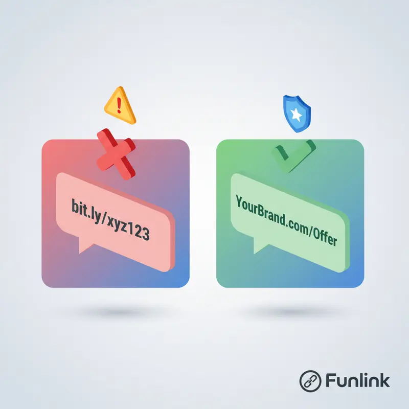 So sánh branded link an toàn và link rút gọn chung chung có rủi ro khi sử dụng link rút gọn trên mạng xã hội.