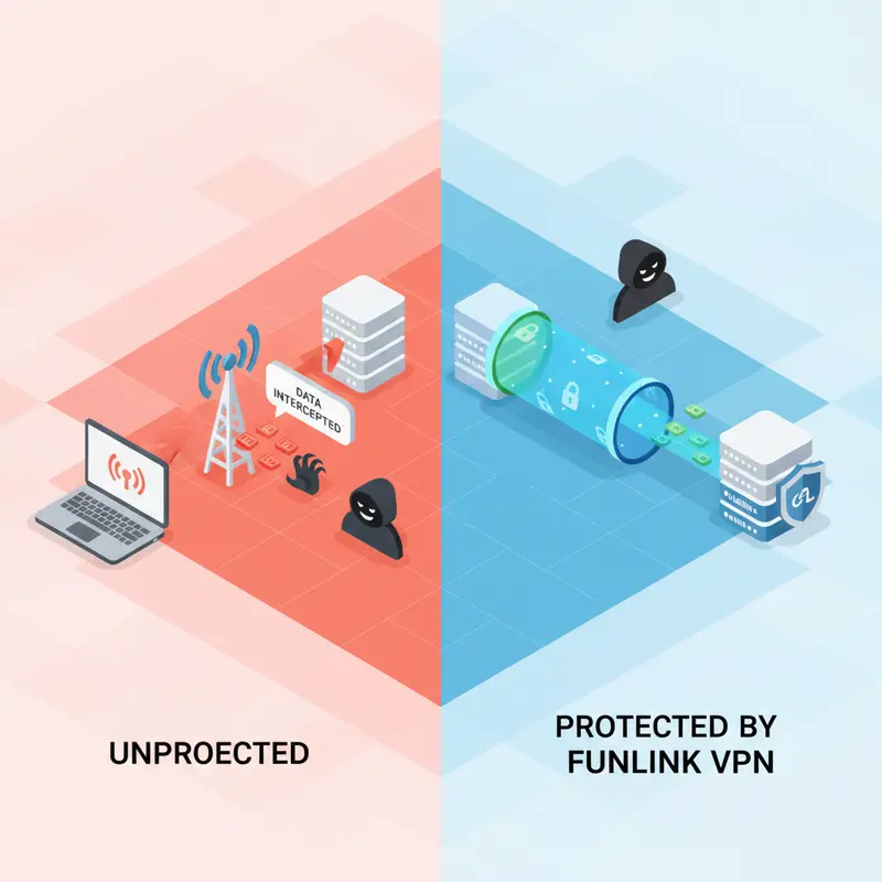 Infographic giải thích cách VPN bảo vệ người dùng khỏi rủi ro wifi công cộng.