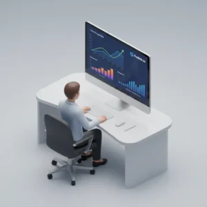 Một Marketer đang phân tích biểu đồ tăng trưởng từ việc rút gọn link để làm gì trên màn hình máy tính.