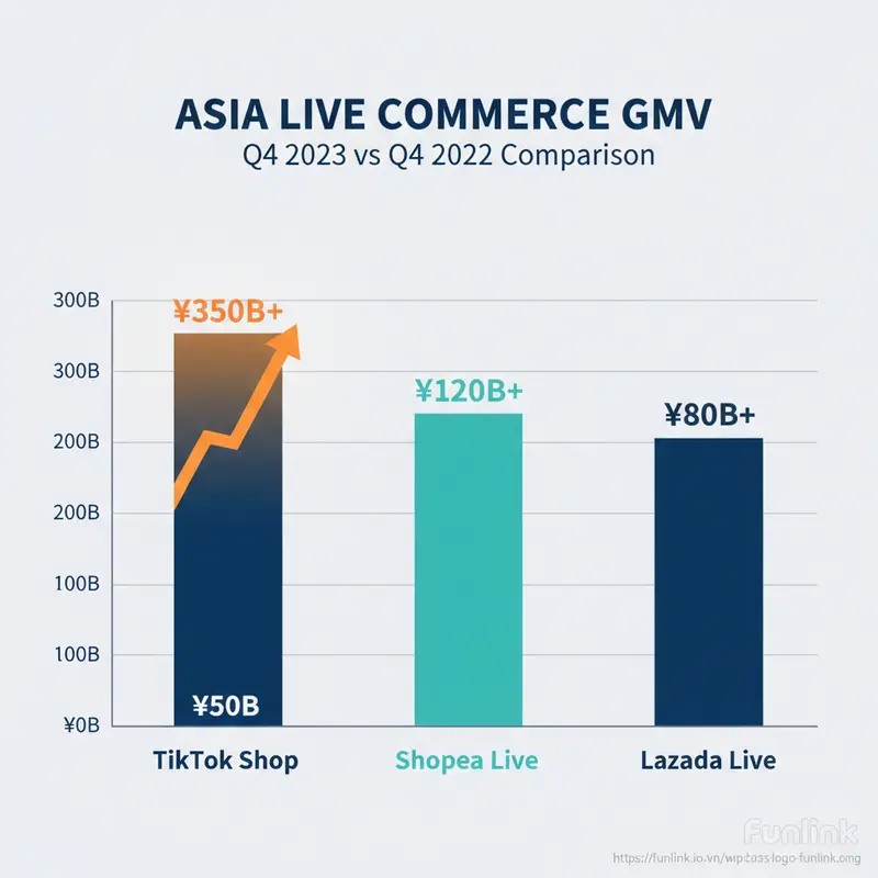 Biểu đồ cột so sánh GMV của TikTok Shop, Shopee Live và Lazada, cho thấy sức mạnh của Shoppertainment.