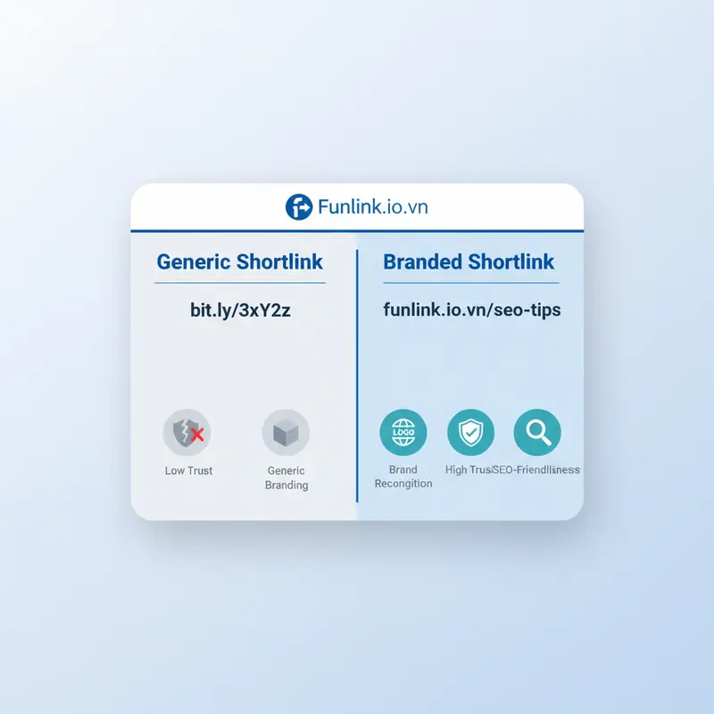 So sánh branded shortlink và link rút gọn thường, cho thấy link có thương hiệu thân thiện hơn và không ảnh hưởng SEO.