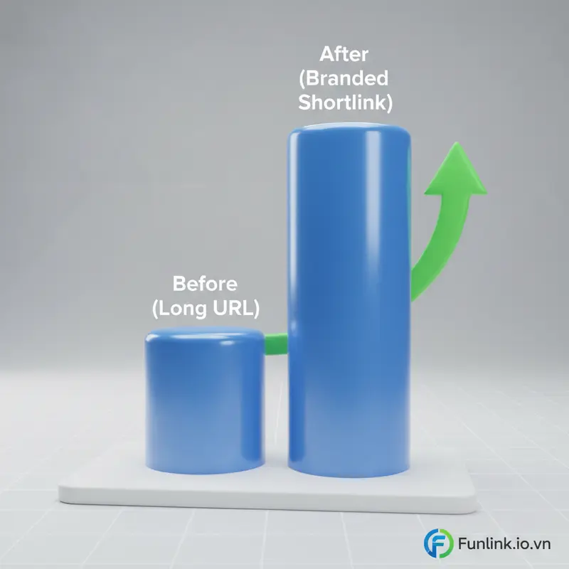 Biểu đồ cột so sánh CTR trước và sau khi dùng shortlink, cho thấy link rút gọn giúp tăng tỷ lệ nhấp.