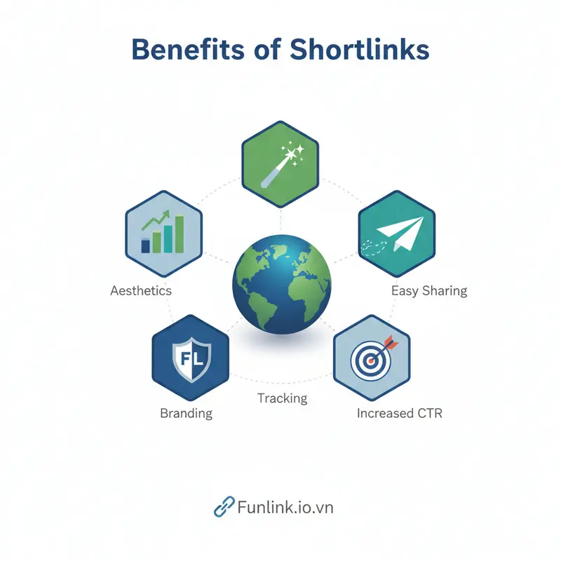 Infographic 5 lợi ích của shortlink, giải thích tại sao nên sử dụng link rút gọn.