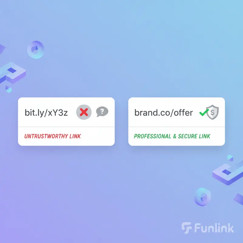 So sánh shortlink SEO: một link chung thiếu tin cậy và một branded shortlink mang dấu ấn thương hiệu rõ ràng.