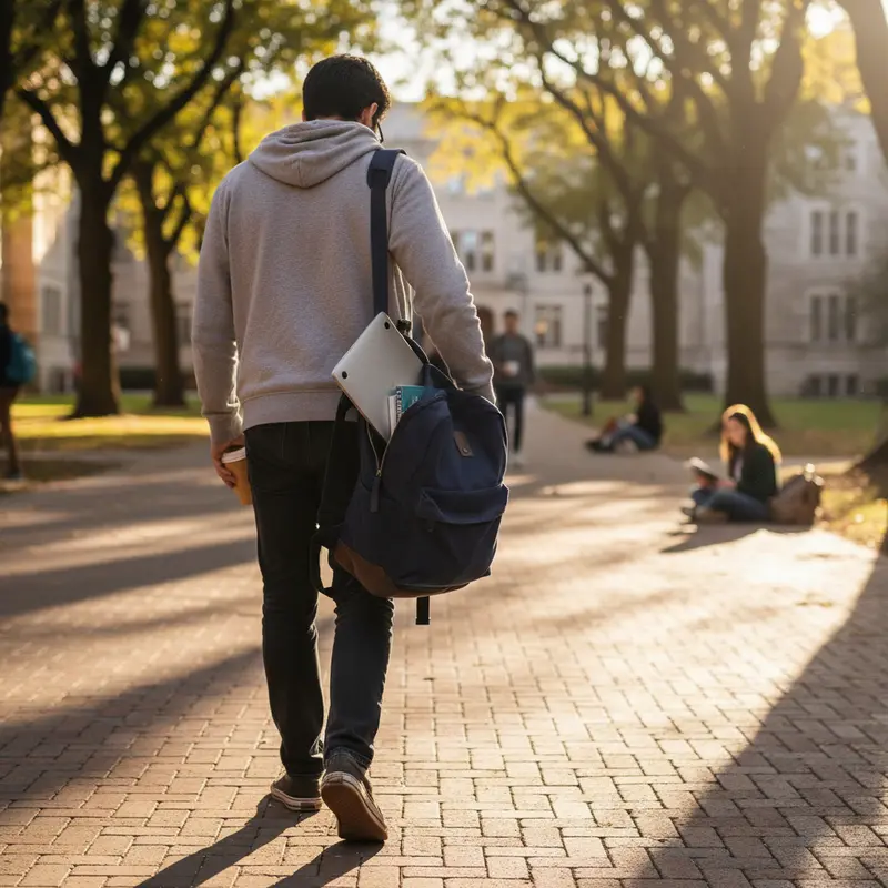 Một sinh viên dễ dàng mang theo chiếc laptop mỏng nhẹ trong balo