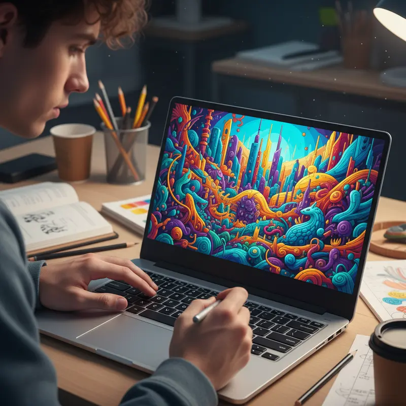 Sinh viên ngành thiết kế đồ họa đang làm việc trên một chiếc laptop cấu hình cao
