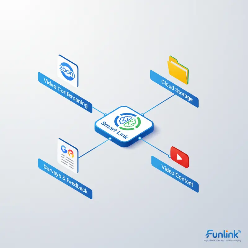 Sơ đồ tư duy giải thích Smart Links là gì - một link duy nhất dẫn đến nhiều tài nguyên như Zoom, Drive, Form.