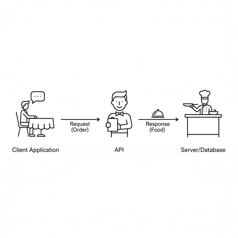 Sơ đồ minh họa cách hoạt động của API với vai trò người phục vụ