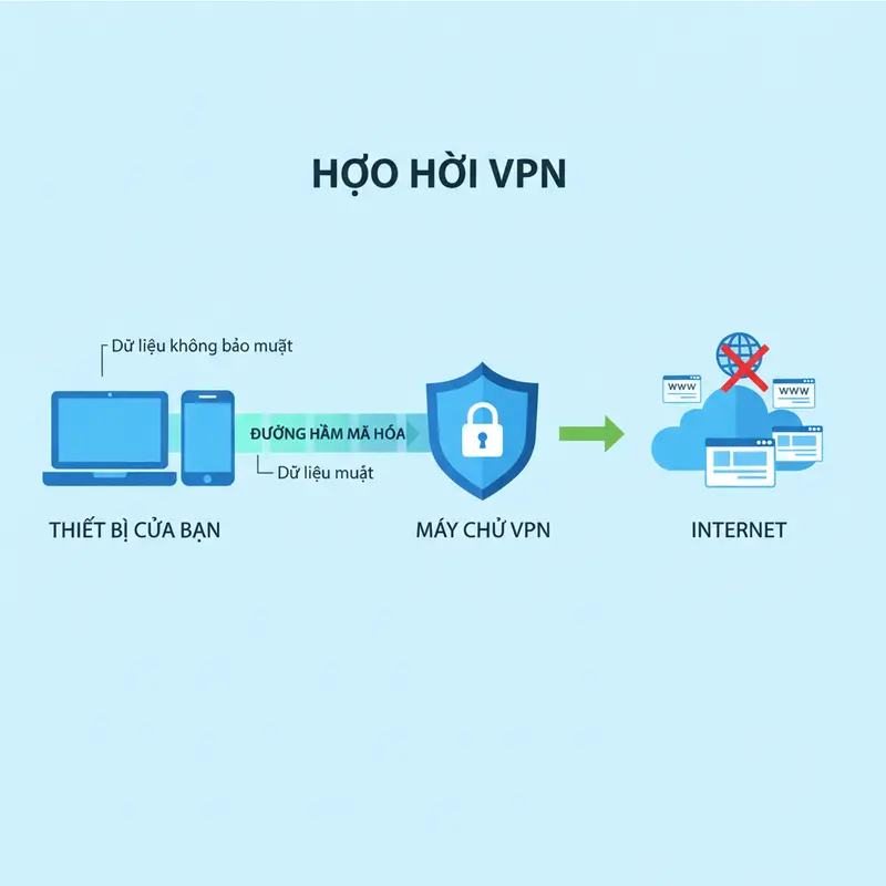 Sơ đồ minh họa cách hoạt động của một kết nối VPN