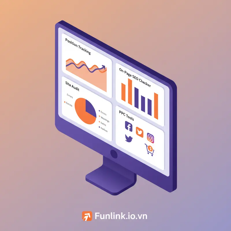 Dashboard Project của SEMrush hiển thị nhiều công cụ SEO và marketing tích hợp.