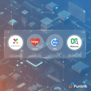 So sánh các công cụ tracking click phổ biến như GA4, Hotjar, và Bitly trên một giao diện dashboard.