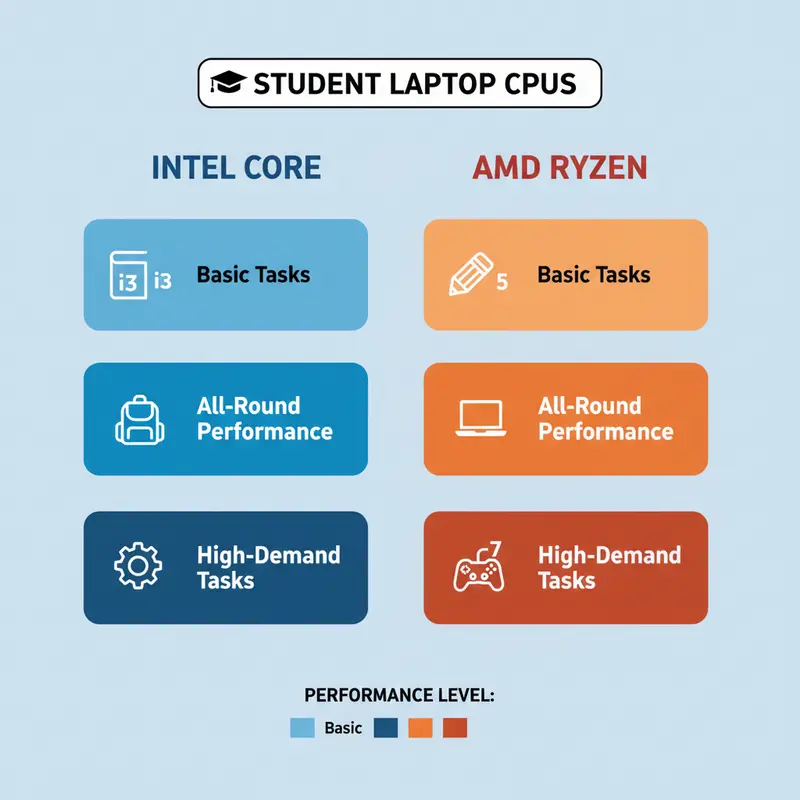 So sánh hiệu năng các dòng CPU laptop phổ biến như Intel Core i3, i5, i7 và AMD Ryzen 3, 5, 7