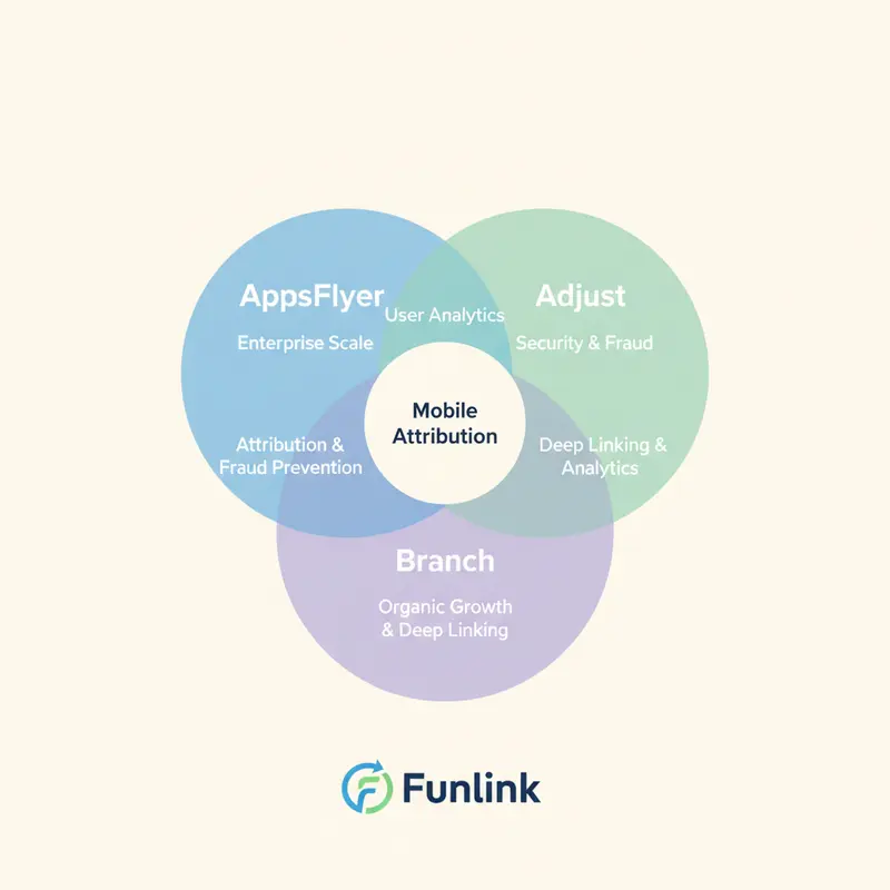 Biểu đồ Venn so sánh các nền tảng deep linking về điểm mạnh cốt lõi