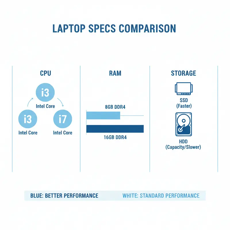 Bảng so sánh cấu hình CPU, RAM, SSD cho laptop sinh viên