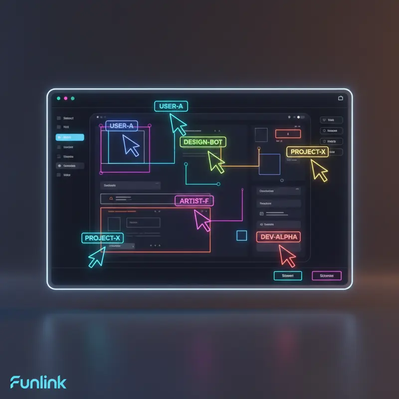 Minh họa tính năng cộng tác real-time khi so sánh figma, với nhiều con trỏ chuột trên file thiết kế.