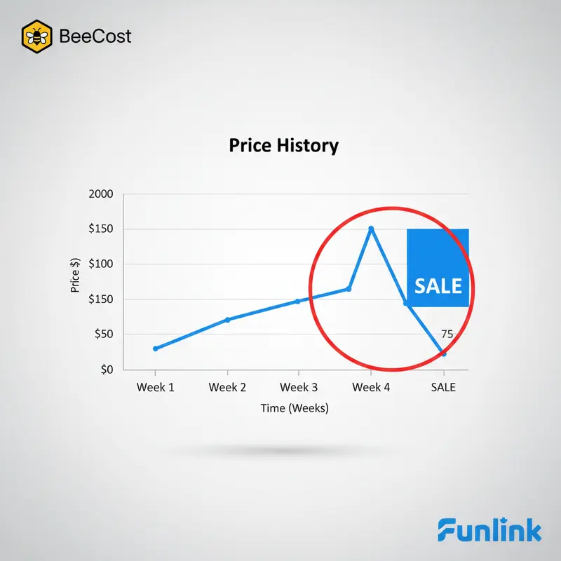 Biểu đồ lịch sử giá BeeCost cho thấy chiêu trò giảm giá ảo khi so sánh giá sản phẩm online.