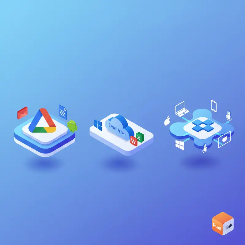 Minh họa so sánh Google Drive vs OneDrive vs Dropbox về hệ sinh thái tích hợp với các ứng dụng liên quan.