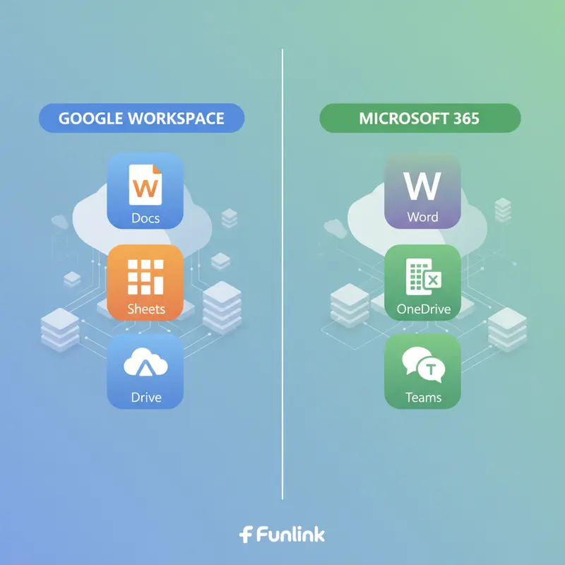 So sánh Google Workspace và Microsoft 365 dưới dạng bảng so sánh trực quan các tính năng.