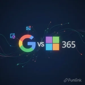 So sánh Google Workspace và Microsoft 365: Logo của hai nền tảng trên nền công nghệ.
