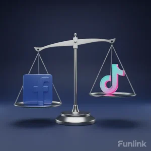 So sánh quảng cáo Facebook và TikTok: logo hai nền tảng trên bàn cân.