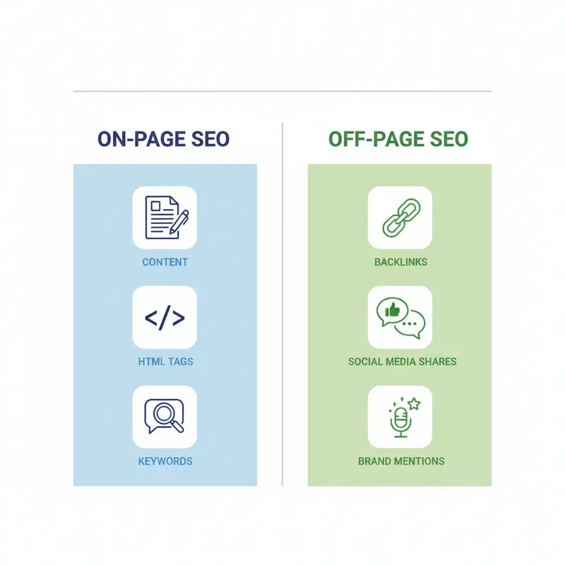 Sơ đồ so sánh giữa các yếu tố của SEO On-Page và SEO Off-Page
