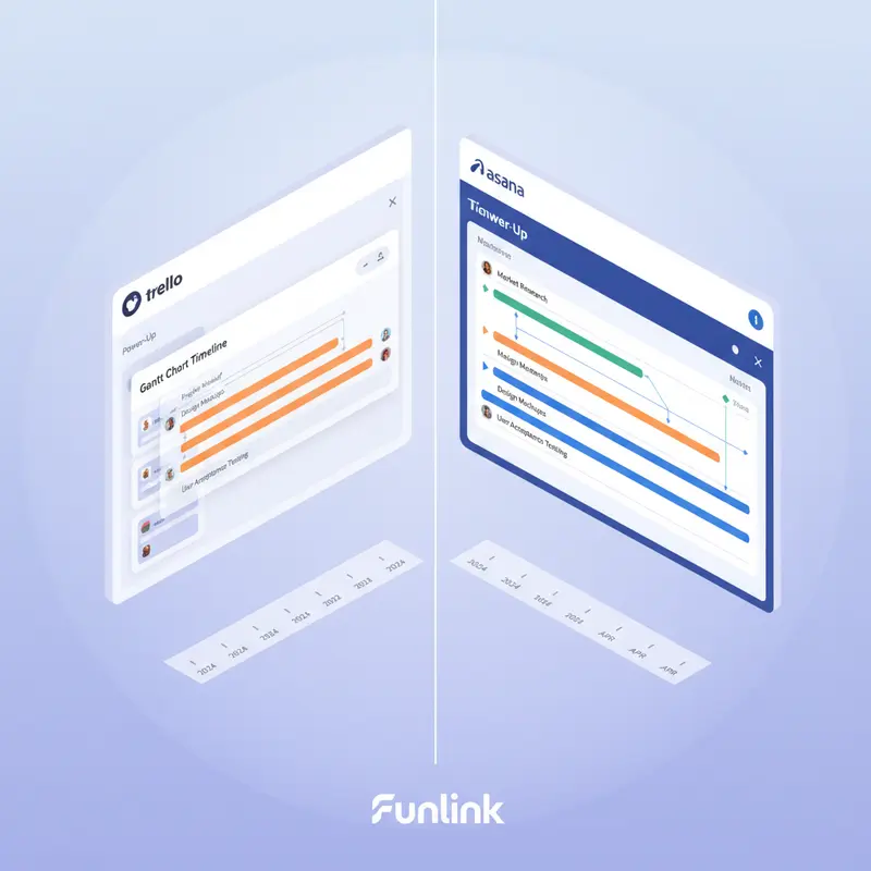 So sánh Trello và Asana về giao diện xem công việc dạng timeline (biểu đồ Gantt).