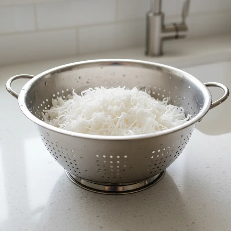 Sợi dừa tươi đã được nạo và rửa sạch để chuẩn bị làm mứt