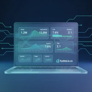 Hướng dẫn sử dụng Google Search Console - Giao diện tổng quan trên màn hình laptop.