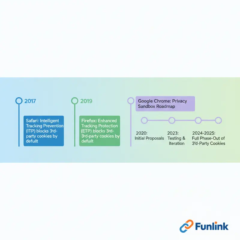 Infographic sử dụng link rút gọn - Dòng thời gian các trình duyệt loại bỏ third-party cookie
