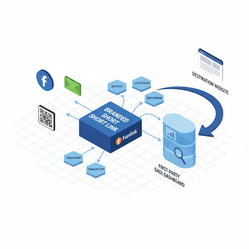 Sơ đồ luồng dữ liệu cho thấy việc sử dụng link rút gọn để thu thập first-party data