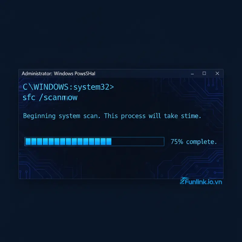 Sử dụng lệnh sfc /scannow trong Command Prompt để sửa lỗi thiếu file DLL hệ thống.