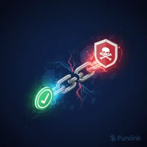 Hình ảnh minh họa các tác hại của short link với biểu tượng cảnh báo nguy hiểm.