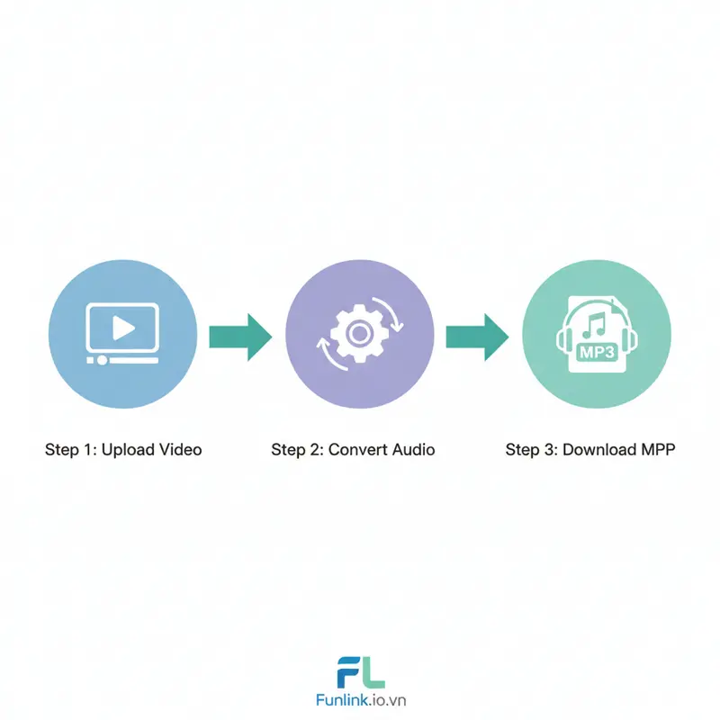 Sơ đồ minh họa quá trình tách nhạc từ video MP4 thành file âm thanh MP3.