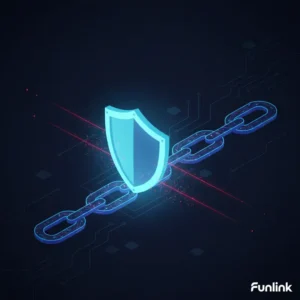 Hình ảnh chủ đề về tấn công chuỗi cung ứng với biểu tượng chiếc khiên bảo vệ các mắt xích kết nối doanh nghiệp.