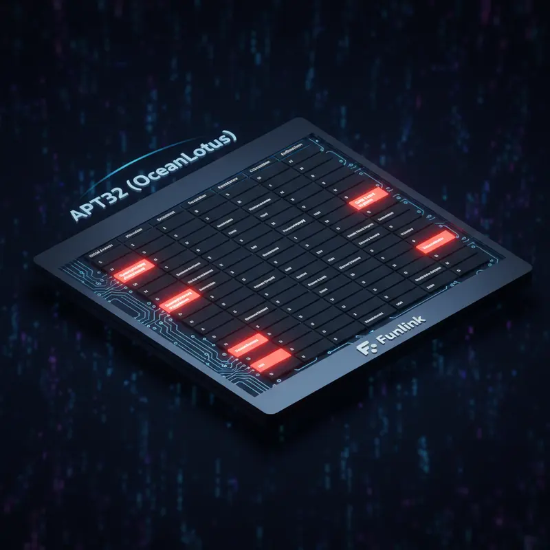 Ma trận MITRE ATT&CK minh họa các kỹ thuật tấn công có chủ đích của nhóm APT32, bao gồm Spearphishing và PowerShell.