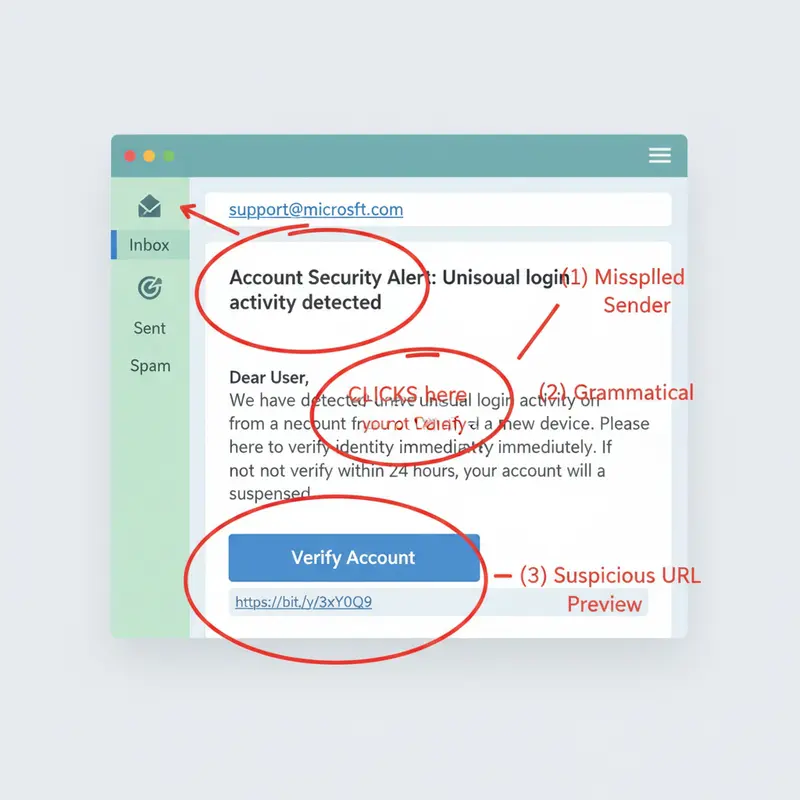 Ví dụ về một email lừa đảo và các dấu hiệu nhận biết tấn công phishing là gì.