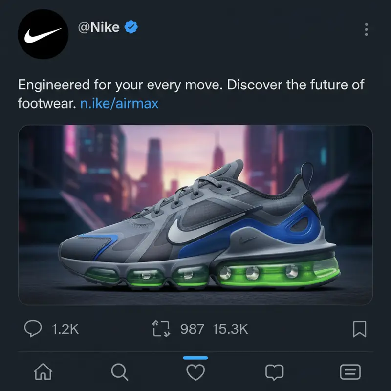 Ví dụ thực tế về cách Nike sử dụng Branded Link (n.ike) trên mạng xã hội để tăng nhận diện thương hiệu.