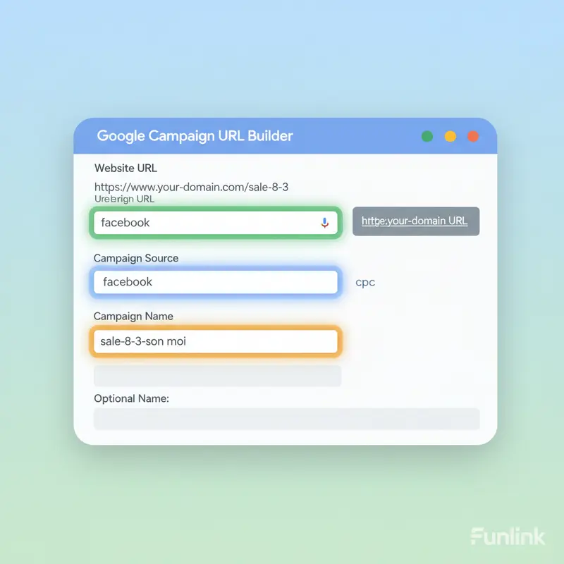 Giao diện tạo link utm tracking trên Google Campaign URL Builder với các tham số bắt buộc.