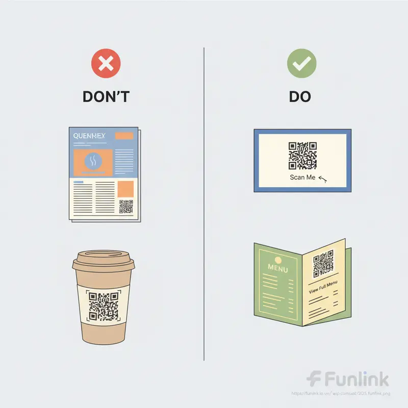 Các lỗi cần tránh khi tạo mã qr code marketing, so sánh cách làm đúng và sai.