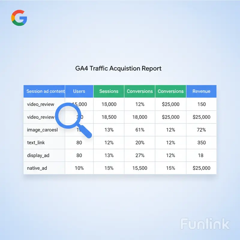 Báo cáo đo lường hiệu quả sau khi tạo mã UTM trong Google Analytics 4.
