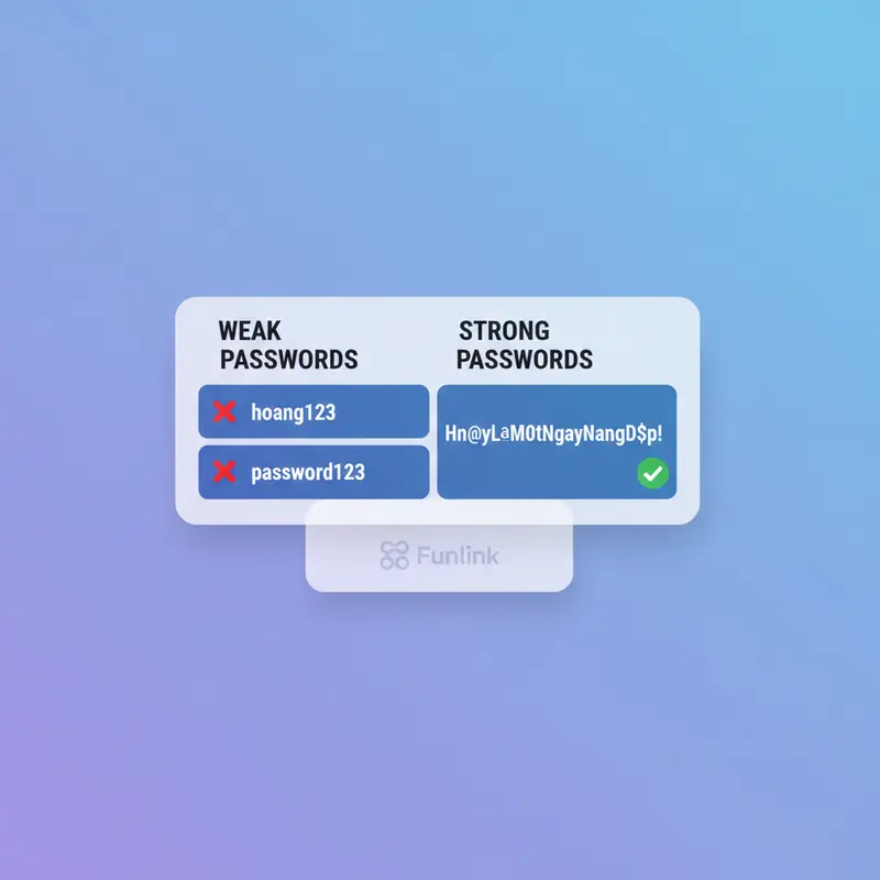 Bảng so sánh ví dụ về việc tạo mật khẩu mạnh và mật khẩu yếu.