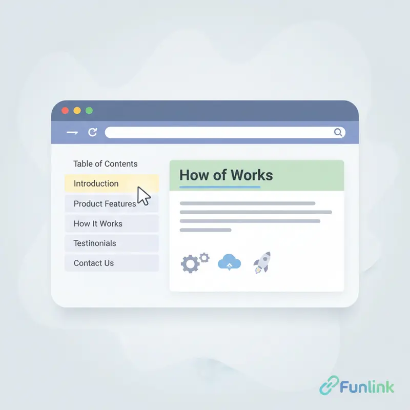 Mô phỏng cách tạo mục lục tự động giúp người dùng cuộn đến đúng đề mục trong bài viết.