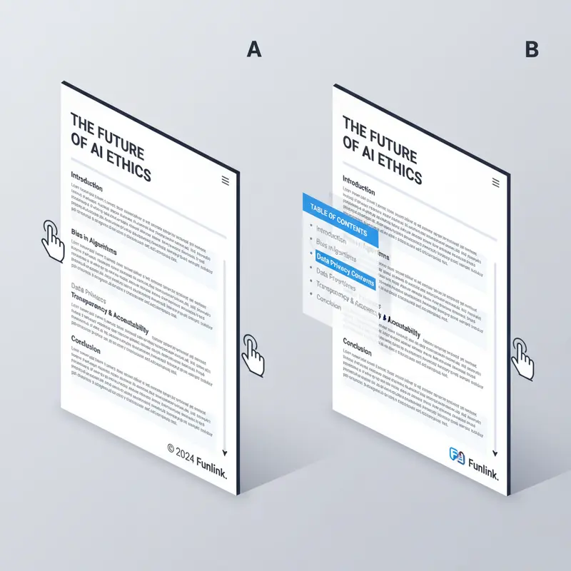 So sánh bài viết có và không có mục lục tự động cố định khi cuộn trang.