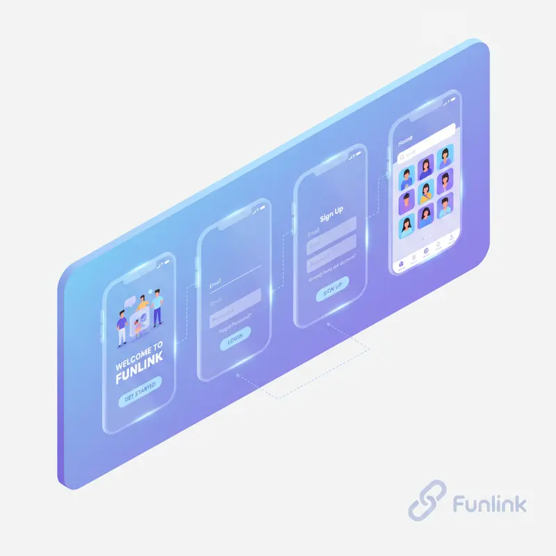 Các frame màn hình ứng dụng được sắp xếp sẵn sàng để tạo prototype trong figma.